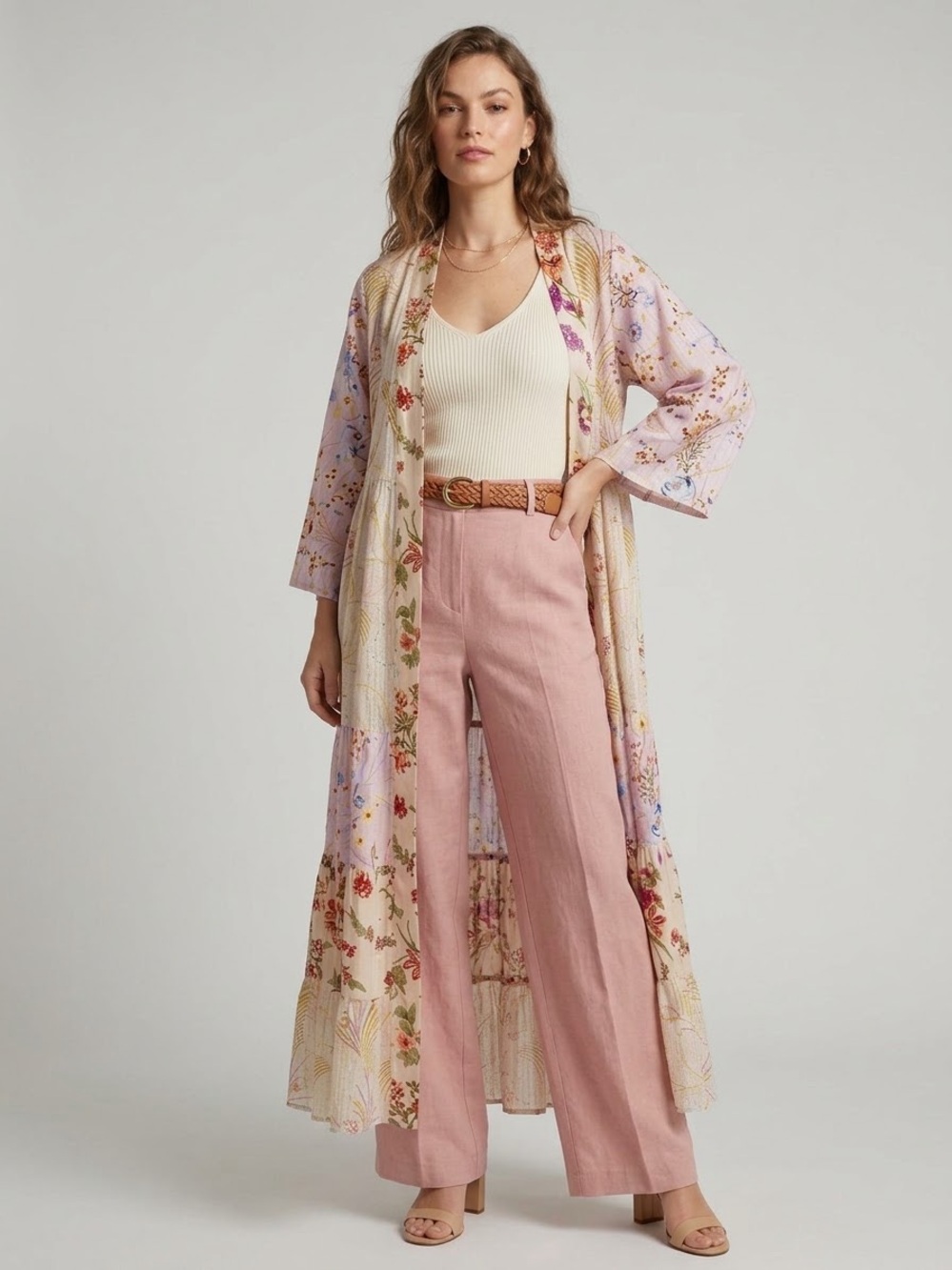 ✨ Anthropologie Metallic Floral Tiered Kimono Duster Cover Up One Size OS